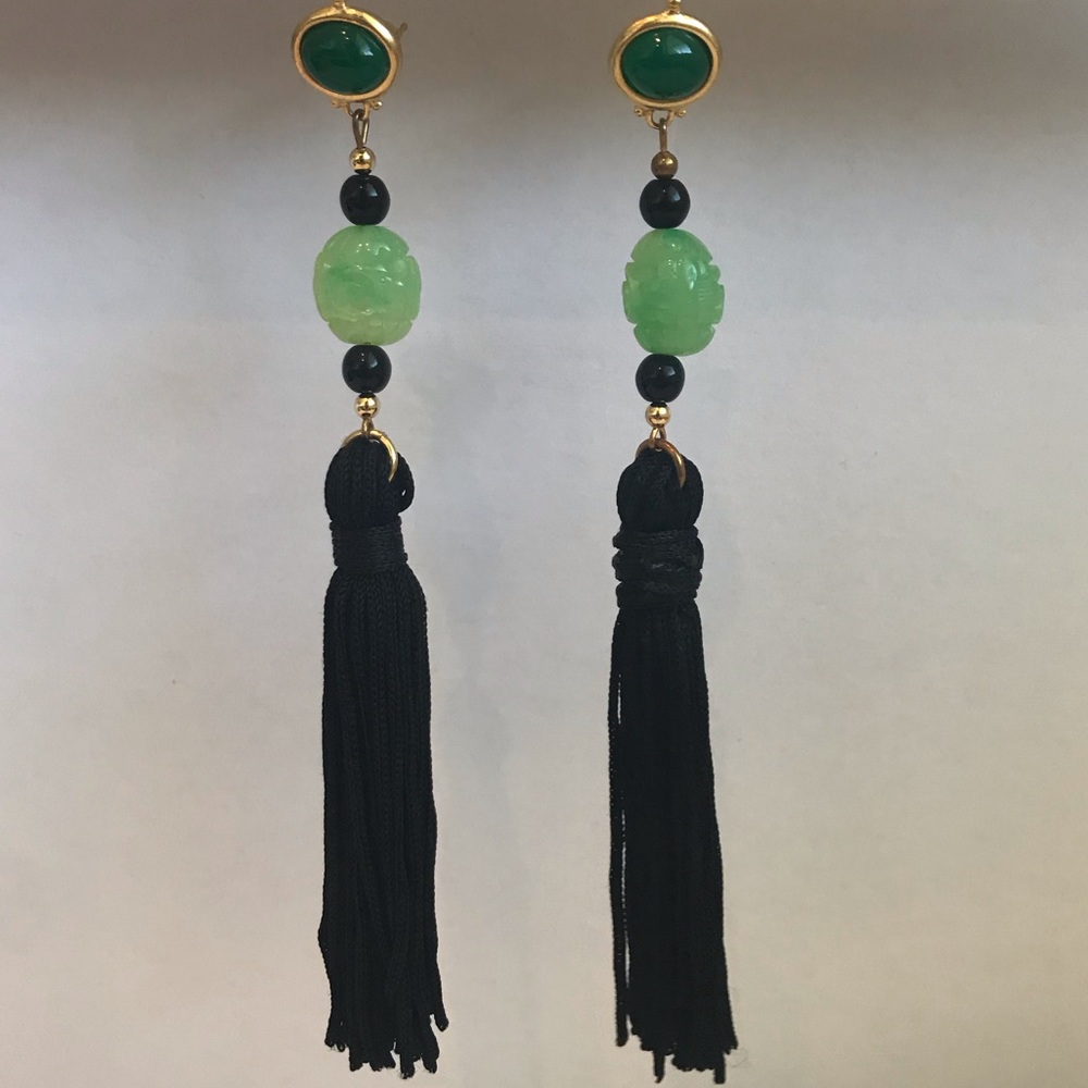 KENNETH JAY LANE Jade & Black Tassel Earring